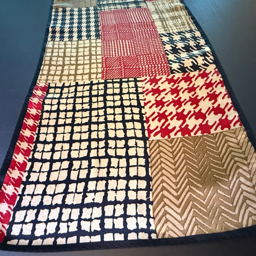 Unbranded Patchwork Houndstooth Herringbone Oblong Scarf Red Tan Black - Picture 5 of 9